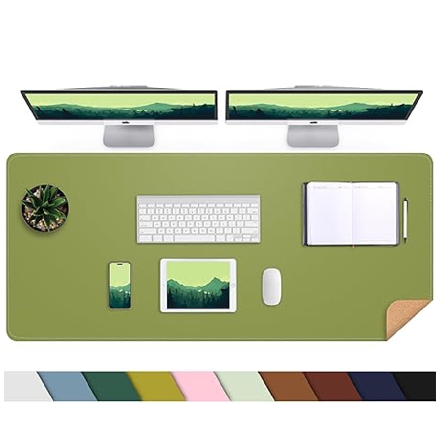 Large Desk Mat 47.2" x 17" Leather Desk Pad Protector with Natural Cork & PU Leather, Non-Slip Office Desk Mat, Large...