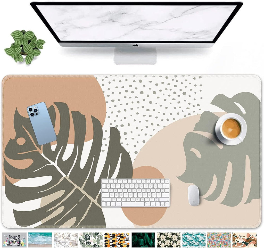 Large Gaming Mouse Pad Boho Style Big Leaves Non-Slip Desk Pad Keyboard and Mouse Desk Mat for Gamer, Office & Home, ...