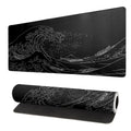 Large Japanese Sea Wave Mouse Pad, 31.5 x 11.8 Inch Extended Anime Gaming Desk Pad, Black Kanagawa Mat with Non-Slip ...