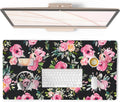 Large Mouse Pad for Desk, Cute Desk Mat for Desktop, Women Girls Pink Flowers Office Décor Desk Accessories, PU Leather Waterproof Big Gamin