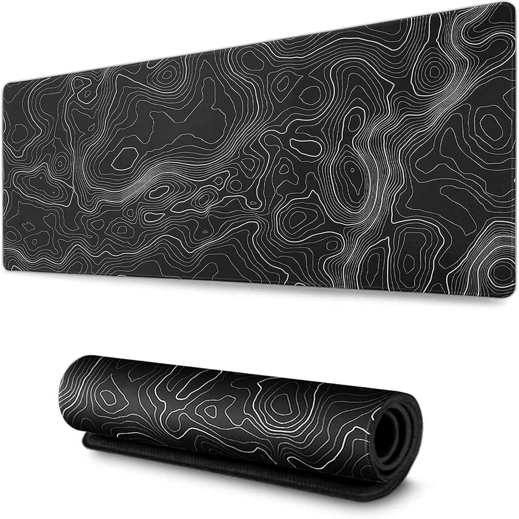 Large Mouse Pad Mat (35x17 in) Extended Gaming Mouse Pad with Non-Slip Rubber Base,Background Topographic Map Lines C...