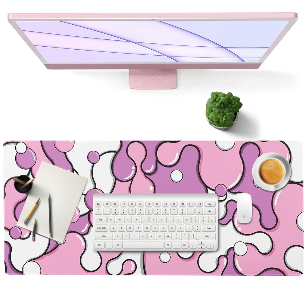 Large Mouse Pad, Pink Purple Fluid Desk Mat XL Extended 80x30cm for Keyboard and Computer, Non-Slip Rubber Base Stitc...
