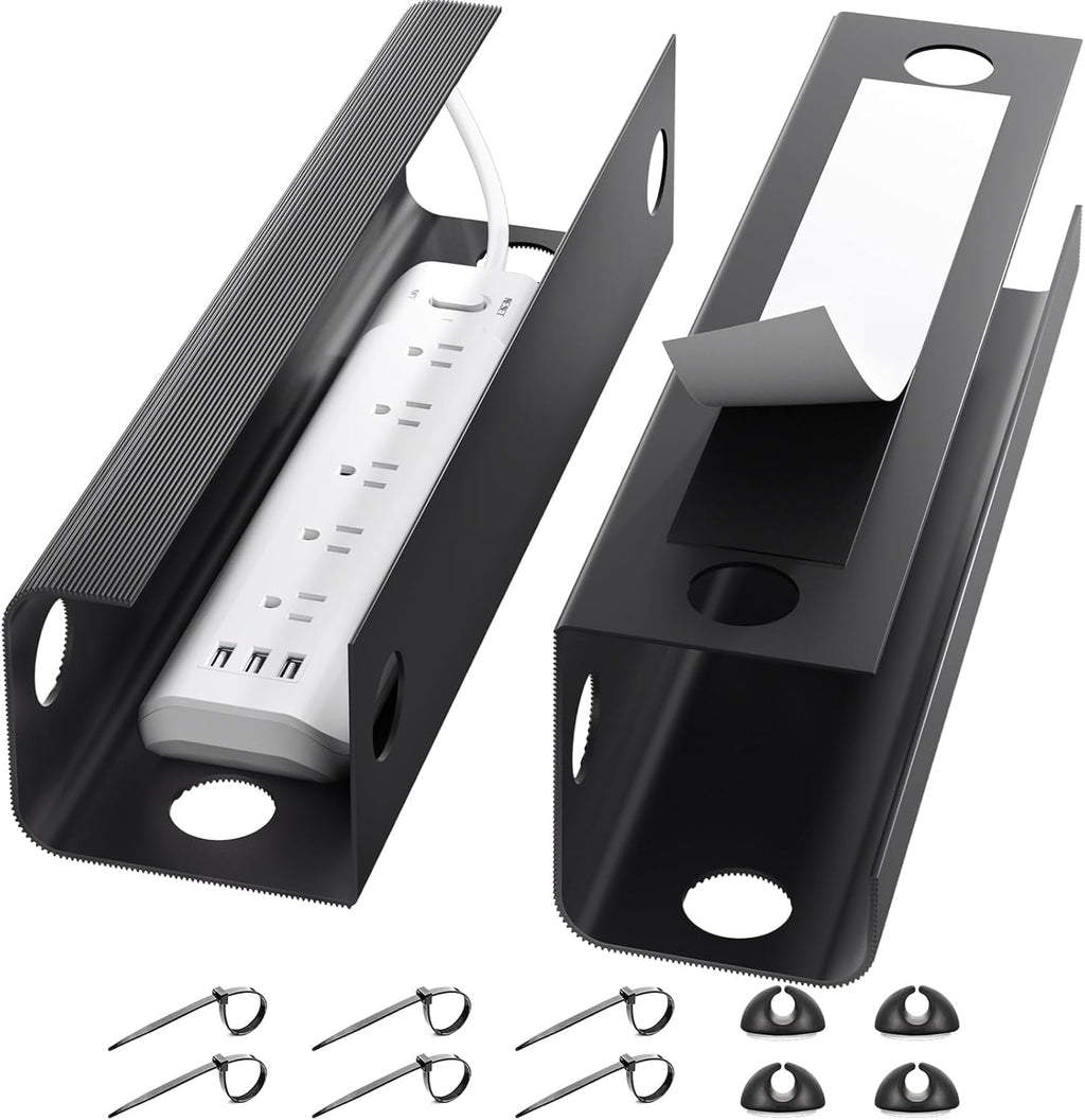 LazySpin 2 Pack Under Desk Wire & Cable Management Organizers, Black