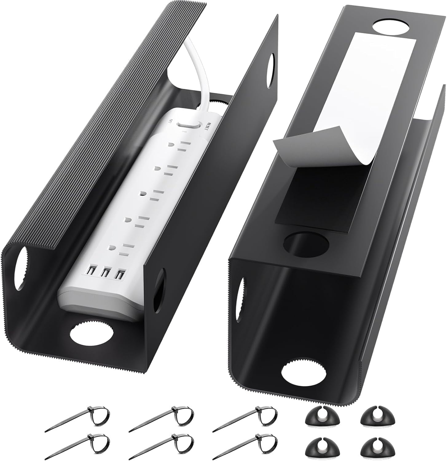 LazySpin 2 Pack Under Desk Wire & Cable Management Organizers, Black