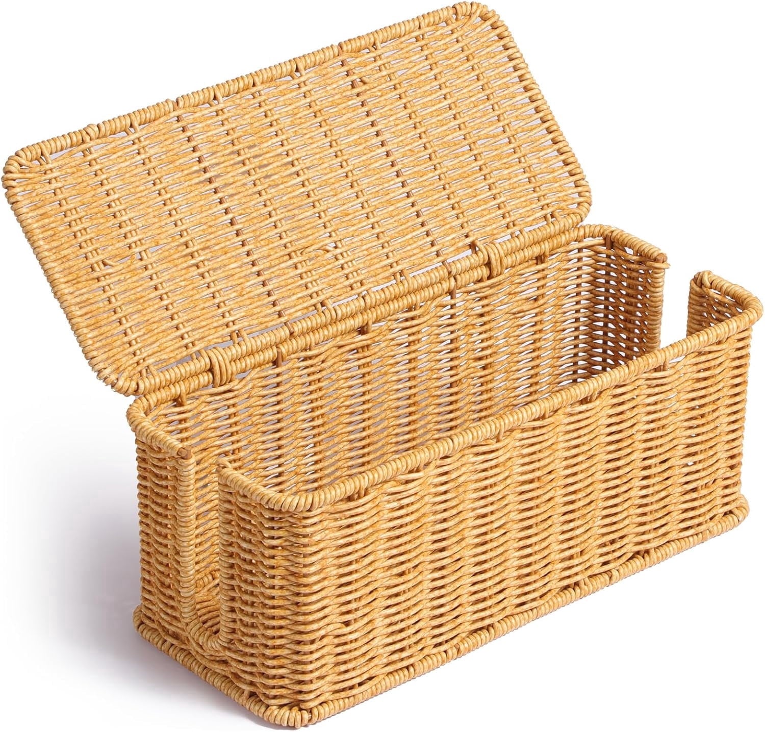Cable Management Box, Handwoven Rattan Style Cord Organizer Box for Power Strips