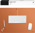 Leather Desk Mat Cable Organizer 23.6" x 17" | Premium Brown Vegan Leather Desk Protector Blotter Mouse Pad with Felt Non Slip Bottom for Ho