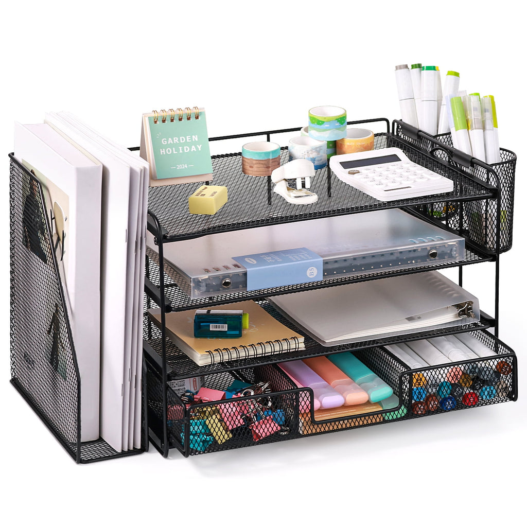 Livhil Desktop Organizer 4-Tier Desk Organizers Sets and Storage, File Organizers for Desk Drawer Organizer, Paper Organizer for Desk (Black