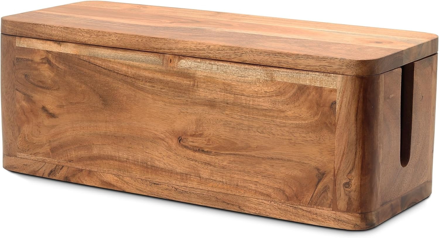 Large Cable Management Box - Acacia Wood Cable Organizer Box and Power Strip Box for Electrical Cord Management - Des...