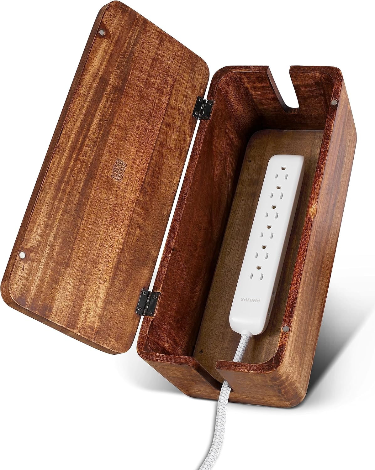 Luxe Designs Large Cable Management Box – Wooden Cord Organizer for Home & Office - Power Strips & Surge Protector - Wire Storage for Desk o