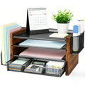 4-Tier Wooded Desk Organizer Sets, Desktop File Organizer with Drawer and Pencil Holders for Office, Dorm Desktop Set...