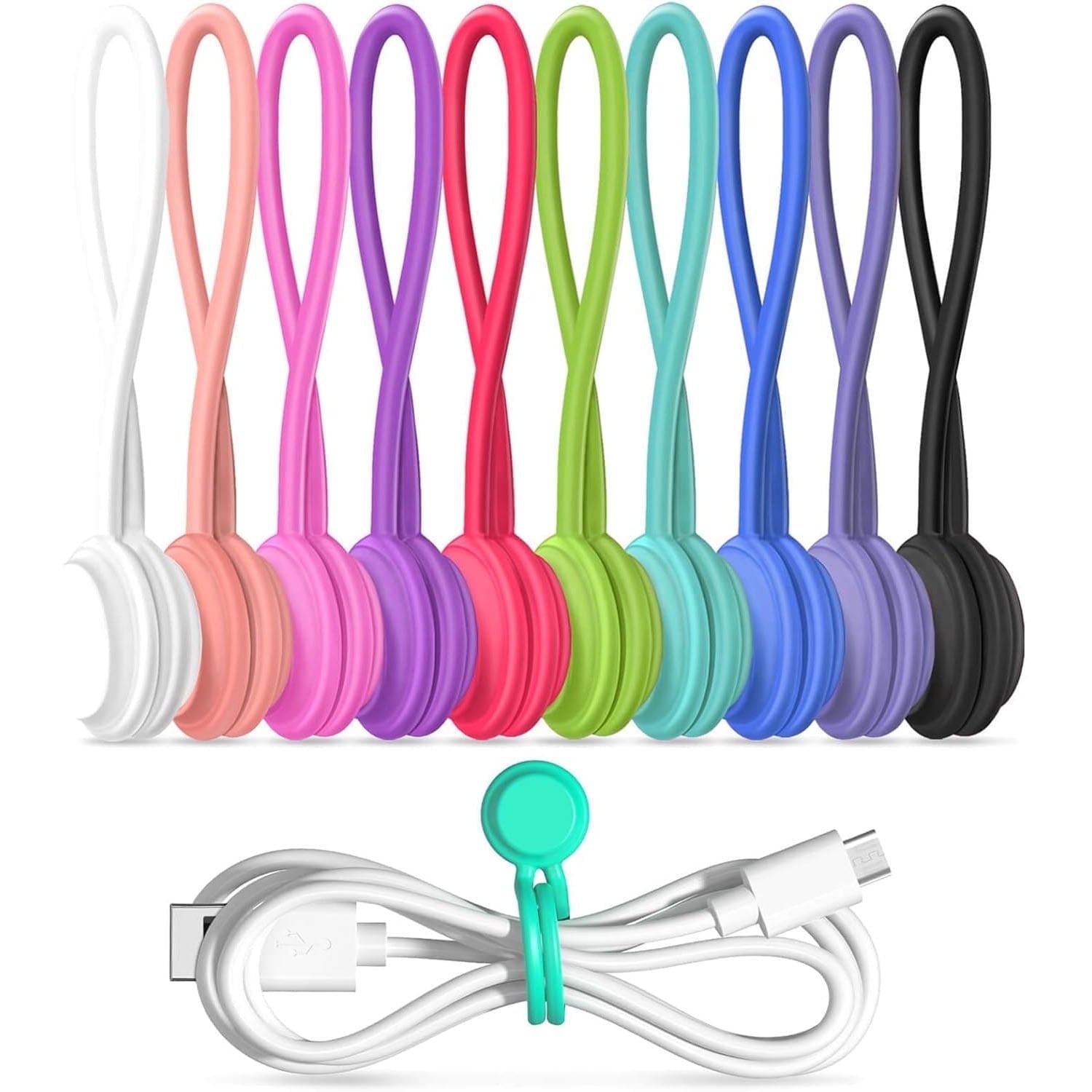 Magnetic Cable Ties 10 Pcs Reusable Cable Organizers Earbuds Cords USB Cable Manager Keeper Wrap Ties Straps for Offi...