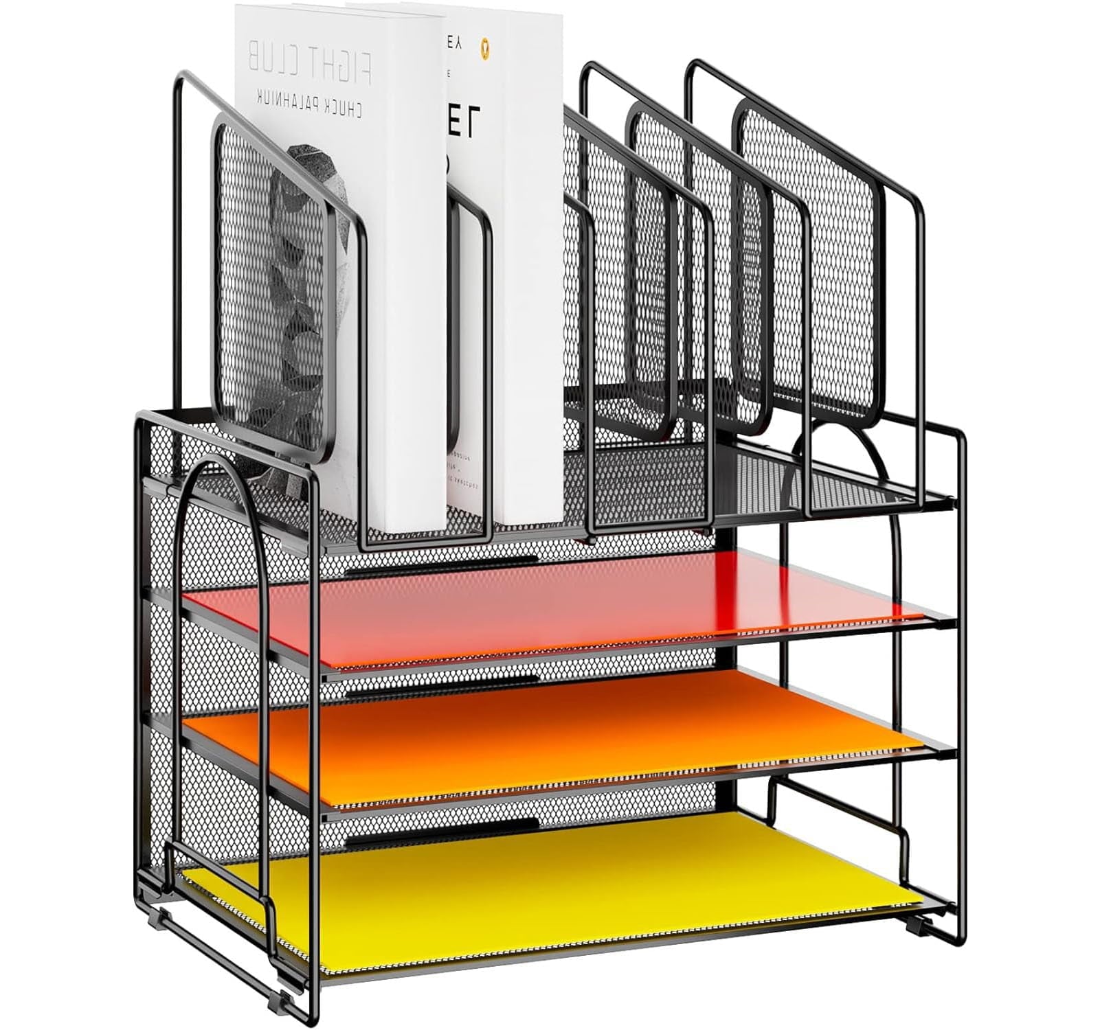 4-Tier Desk File Organizer,5 Vertical File Holder and Handle for Home Office (New Vertical Holder-Black)