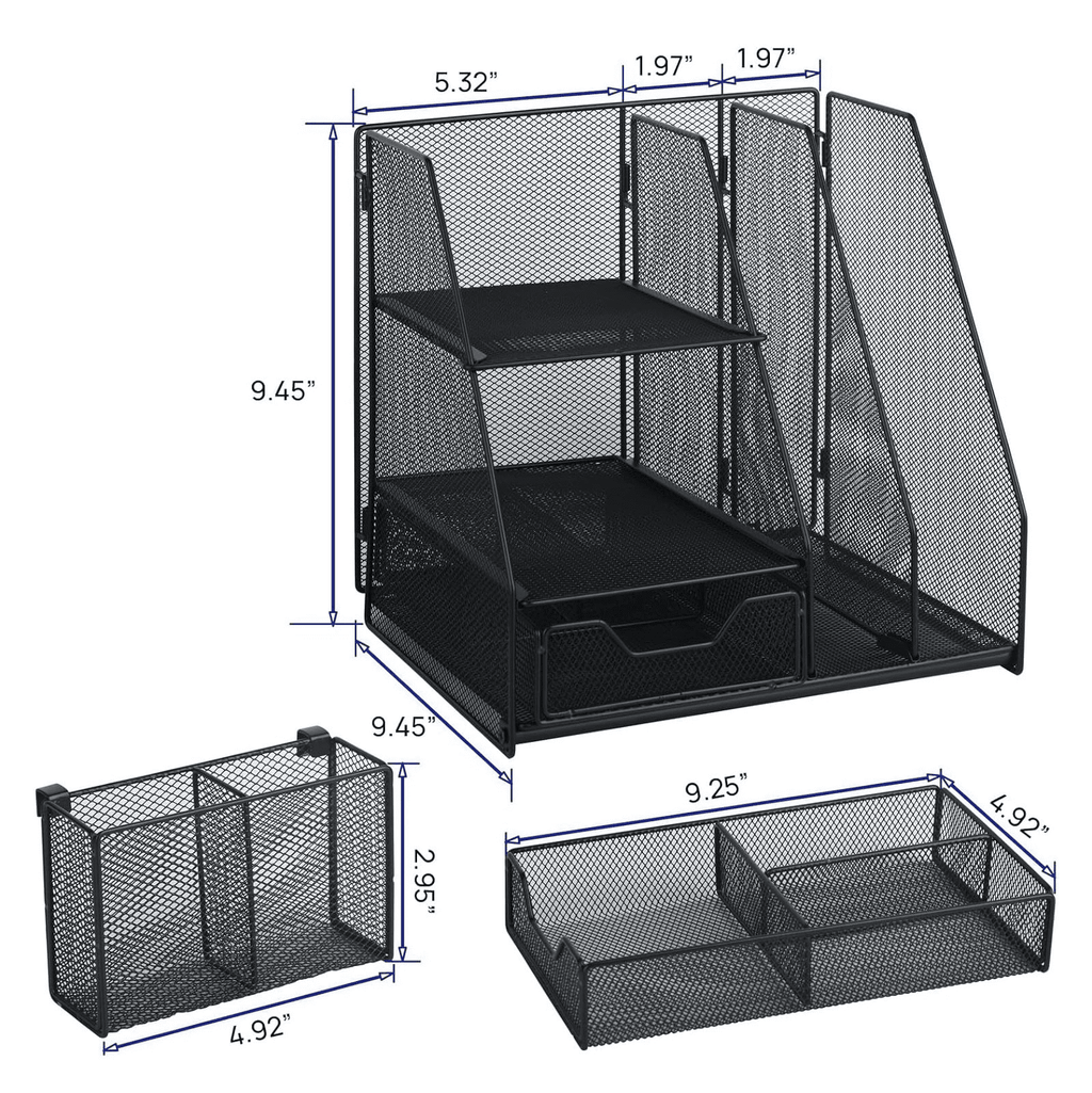 Marbrasse Desk Organizer with File Holder, 3-Tier Paper Letter Tray Organizer with Drawer and Pen Holder, Mesh Deskto...