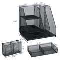 Marbrasse Desk Organizer with File Holder, 3-Tier Paper Letter Tray Organizer with Drawer and Pen Holder, Mesh Deskto...