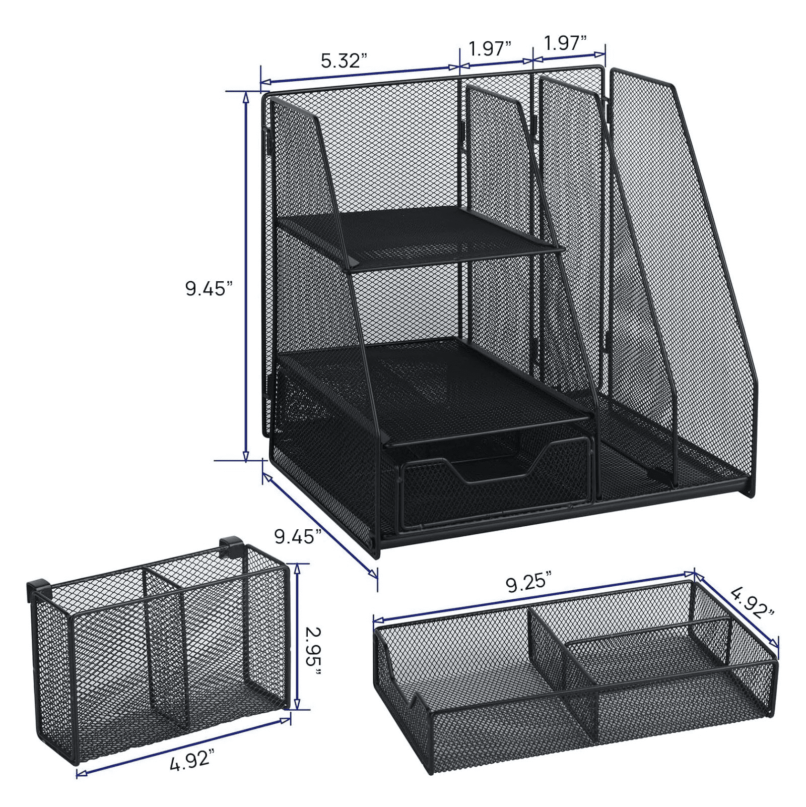 Marbrasse Desk Organizer with File Holder, 3-Tier Paper Letter Tray Organizer with Drawer and Pen Holder, Mesh Deskto...