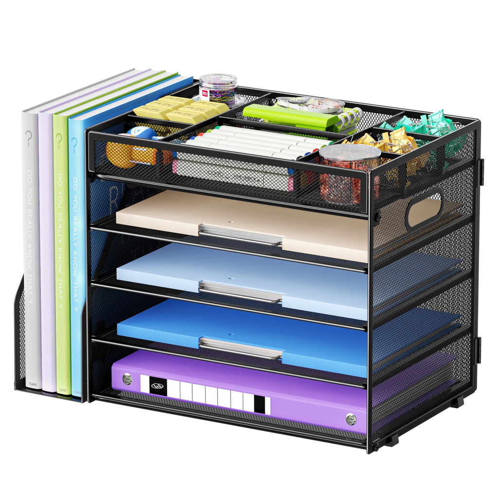 Marbrasse Multi-Functional Desk Organizer Tray,5 Tier Paper Letter Tray Organizer with File Holder,Mesh File Storage with 8 Compartments