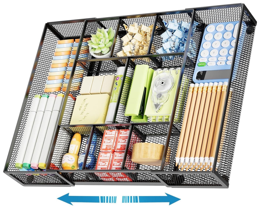 Drawer Organizer, Mesh Drawer Organizer Tray with 10 Adjustable Compartments, Organizers and Accessories