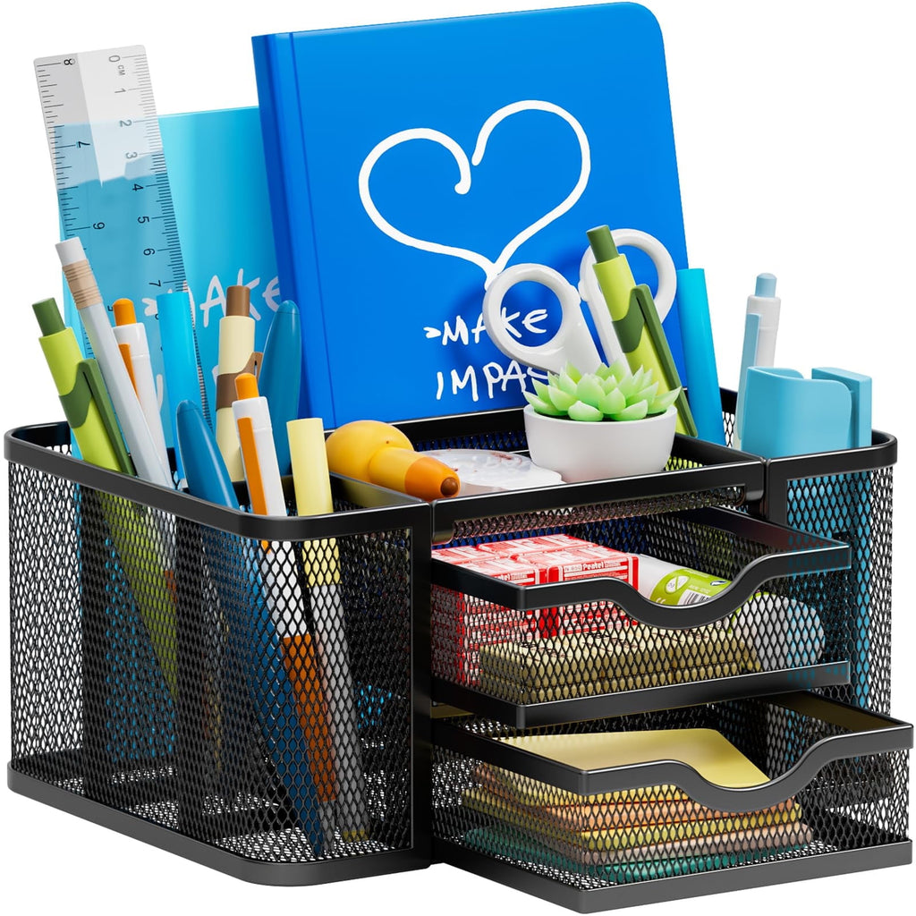 Mesh Desk Organizer, Desktop Organizer with Drawer,Mesh Office Desk Accessories,Office Supplies Multi-Functional Caddy