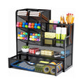 Holder for Desk, Desk Organizer with Drawer, Multi-Functional cil Organizer, Accessories for Office Art Supplies (Black)
