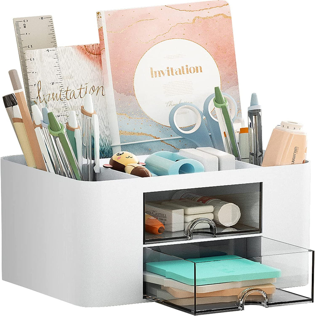 with 2 Drawer, Multi-Functional cil Holder for Desk, Desk s and Accessories with 5 Compartments + Drawer for Office A...