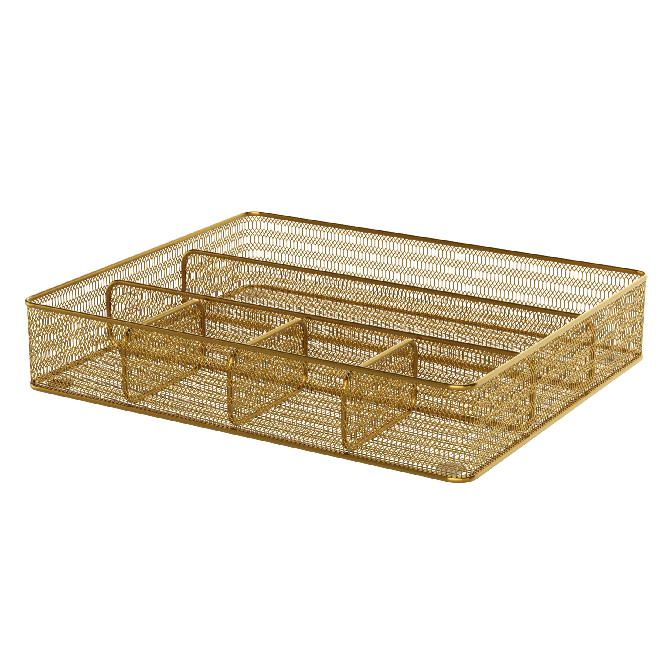 Ryder Gold Mesh Metal 6 Compartment Large Desk Drawer Organizer for Accessories and Office Supplies