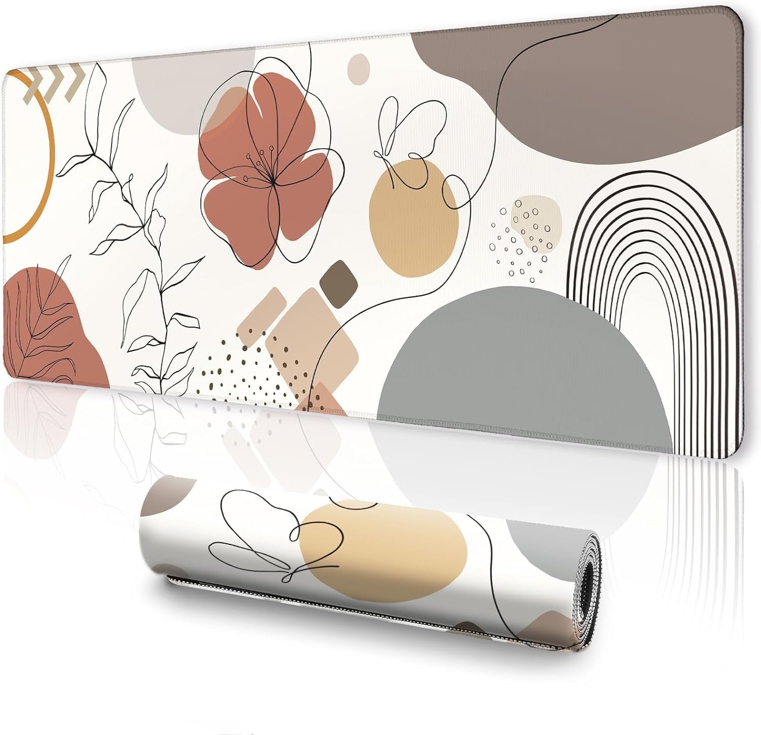 Mats on Top of Desks, Large Desk Mat, Cute Mousepad, Boho Mouse Pad, Abstract Mid Century Modern Tropical, Neutral Of...