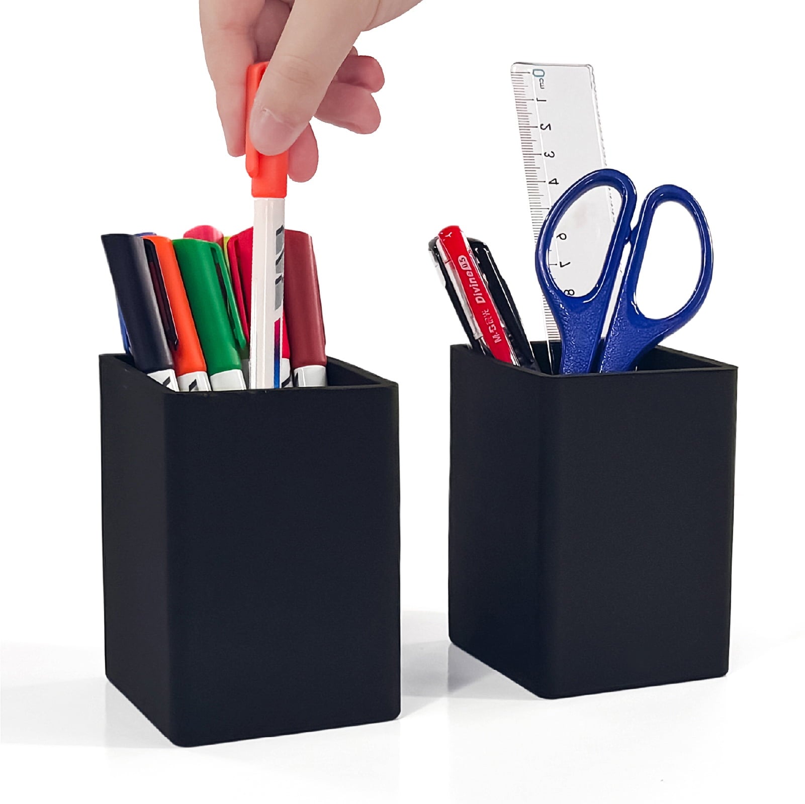 Icareful Silicone Pen Holders, Matte Black Desk Organizer Set, 2-Pack
