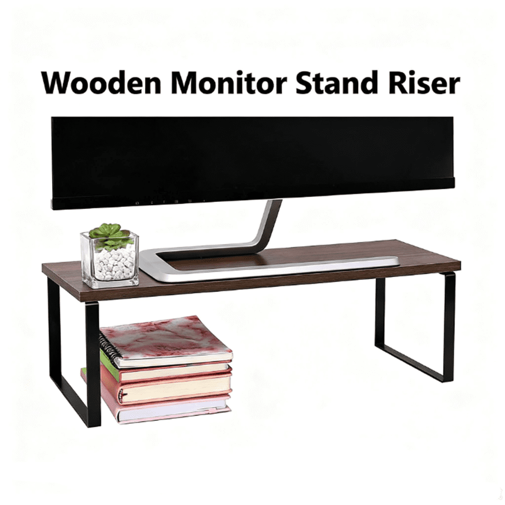 1 Pack Monitor Stand Riser, Wood Desk Storage Organizer for Office Laptop, Computer, Antique Brown