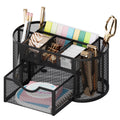 Pen Holder with Drawers Pencil Holder for Mesh Office Supply and Storage, Black