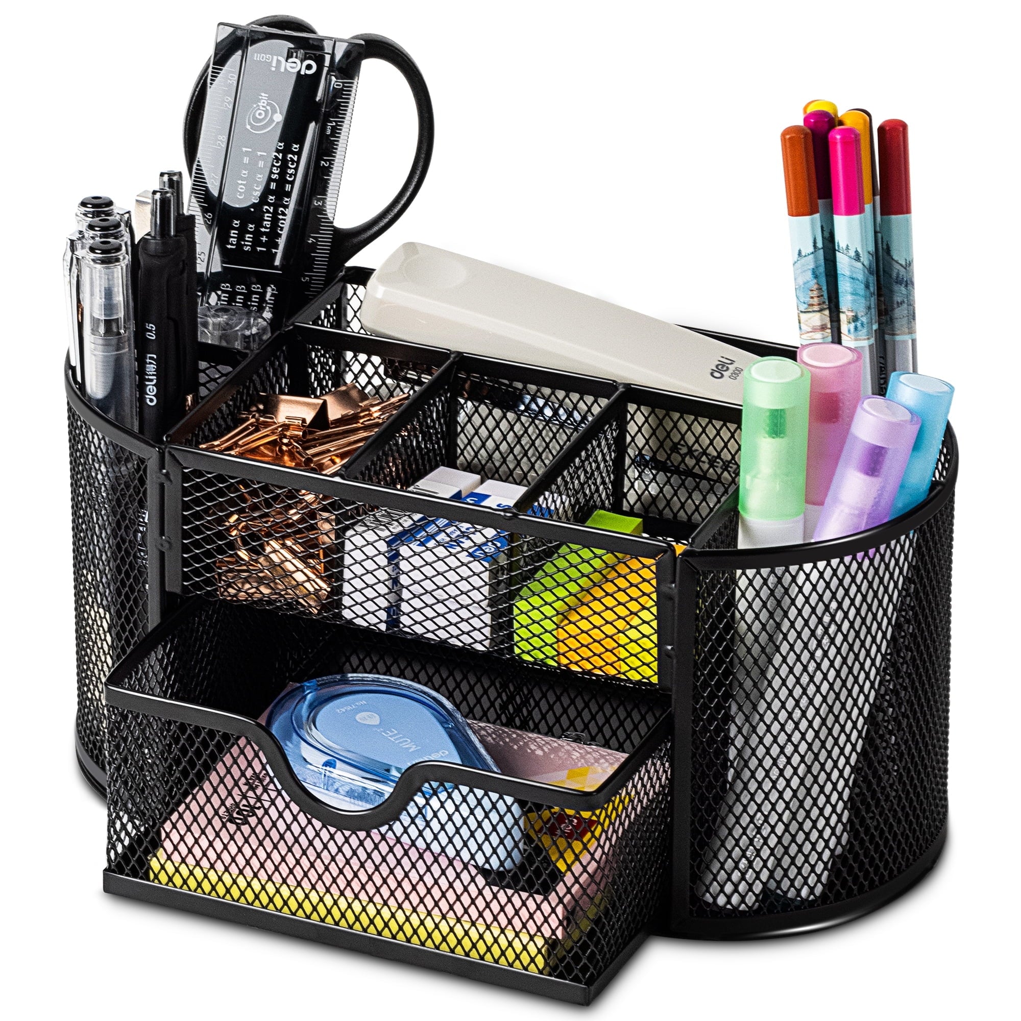 with Drawer, 8 Compartments, Black