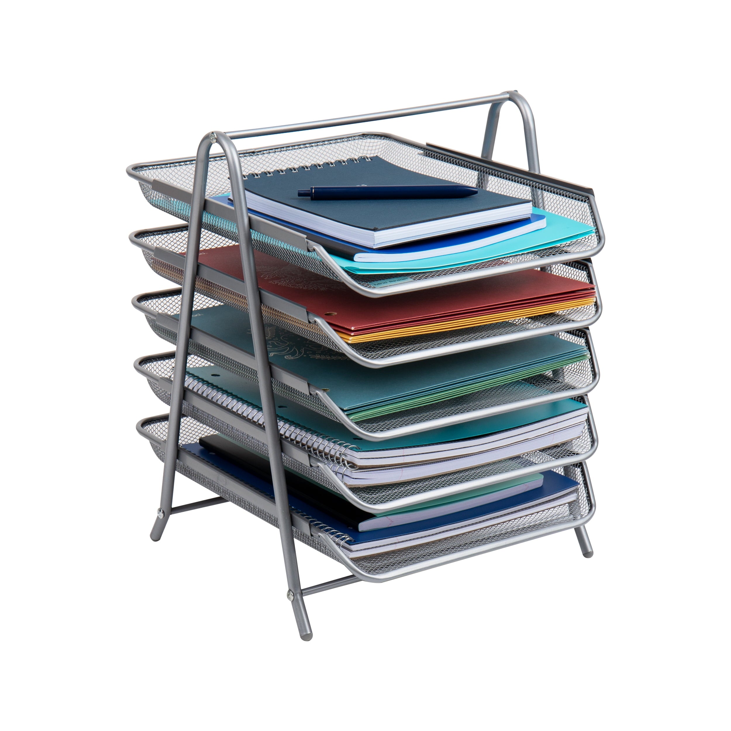 5-Tier Paper Tray, Desktop Organizer, File Storage, Office, Metal Mesh, Silver