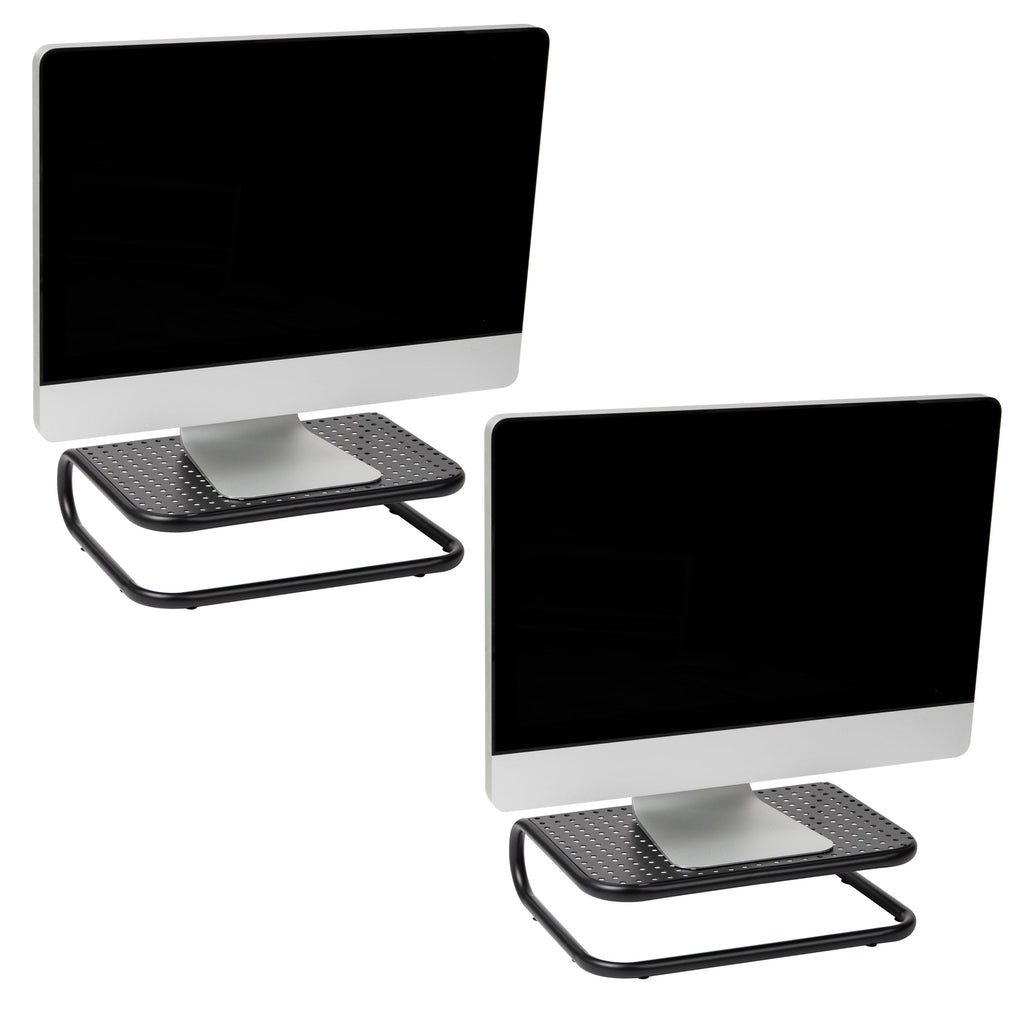 Metal Monitor Stand, Desk Riser Desktop Organizer 14.25"L x 11"W x 4.25"H, Set of 2, Black