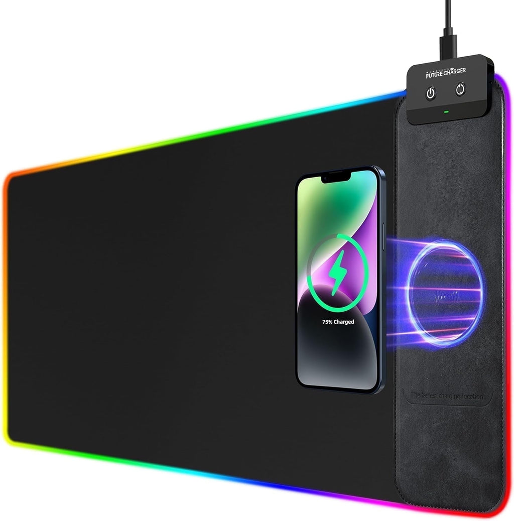 Mouse Pad with Wireless Charging, 15W RGB Gaming Mousepad with 9 Light, LED Large Desk Mat with Waterproof Non-Slip R...