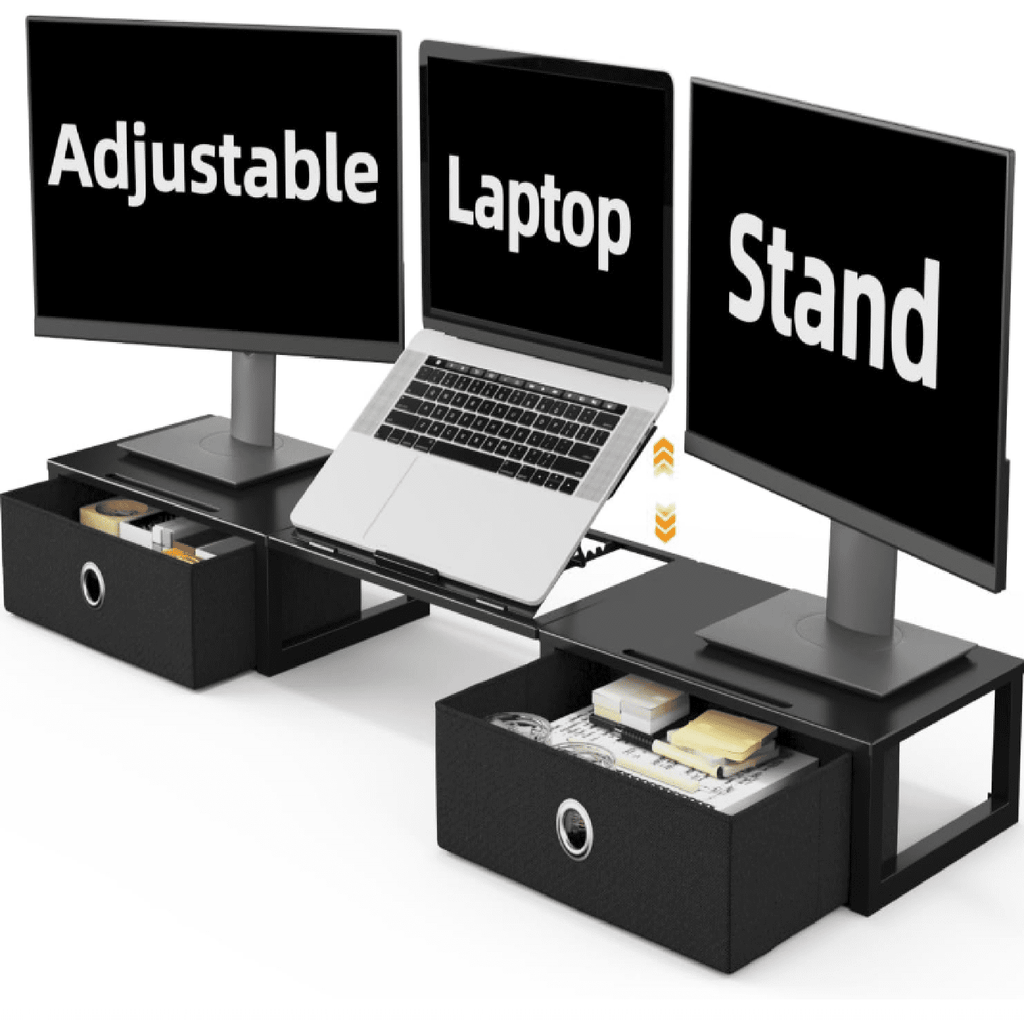 with Adjustable Laptop , Steel Frame Dual with Two Drawers for 2 s, Desktop Oraganizer for Computer,Laptop,Screen