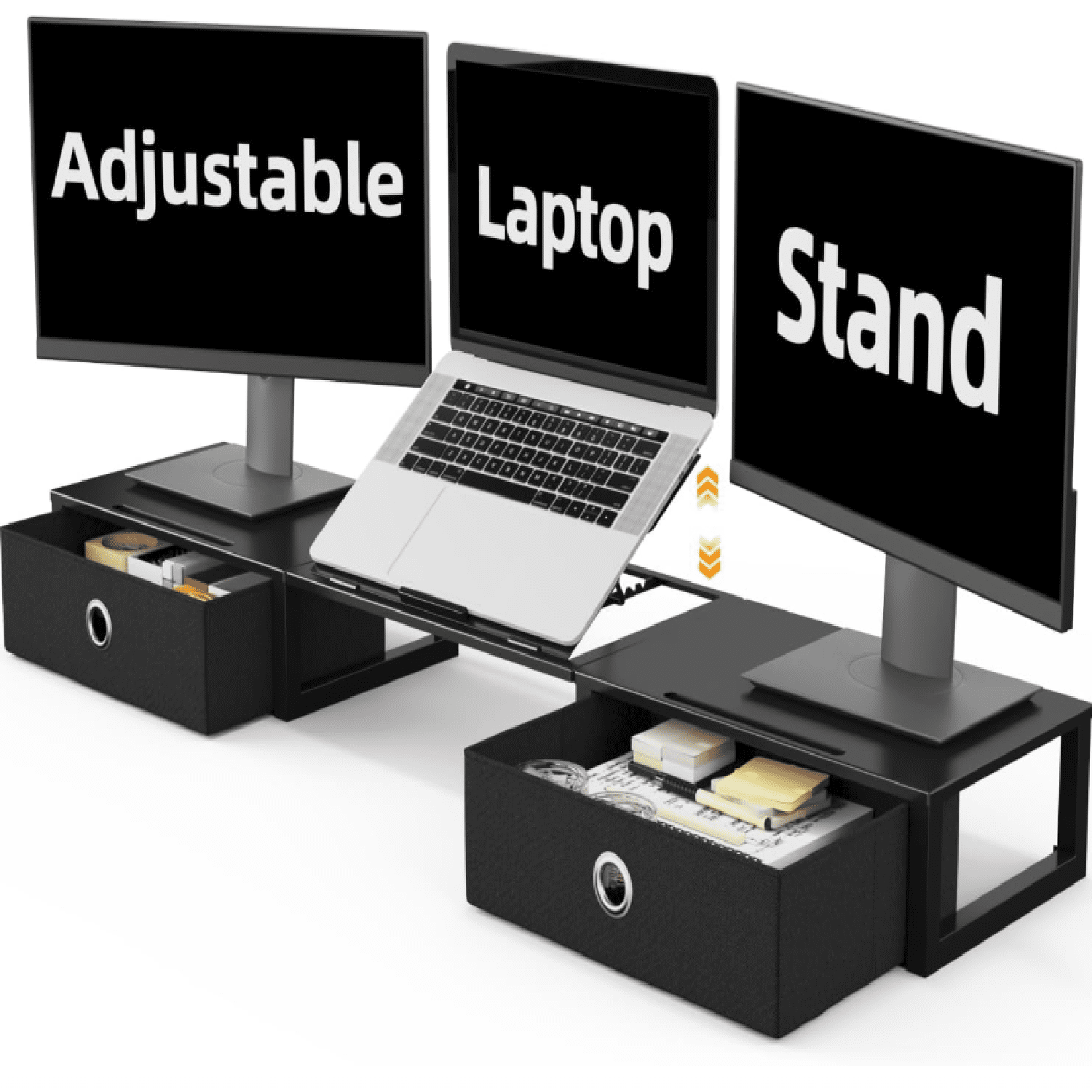with Adjustable Laptop , Steel Frame Dual with Two Drawers for 2 s, Desktop Oraganizer for Computer,Laptop,Screen