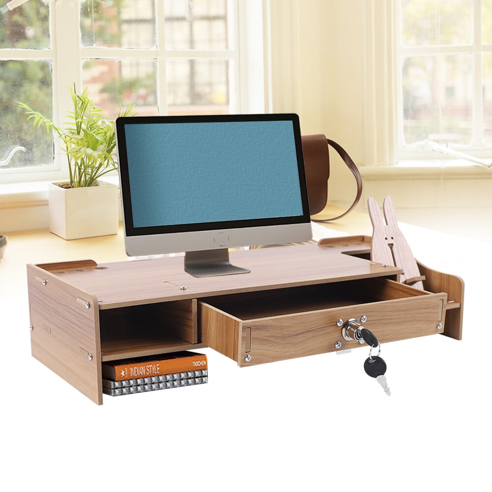 Monitor Stand Riser with Drawer, Ergonomic Computer Monitor Stand with Storage, Wooden Desktop Monitor Shelf for Office, Home, Laptop, PC &