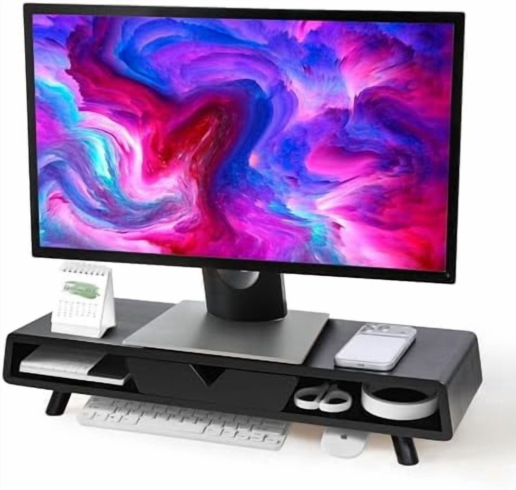 Monitor Stand with Drawer, Exquisite Computer Monitor Stand for Desk, Ergonomic Wood Monitor Stand Riser for Computer...