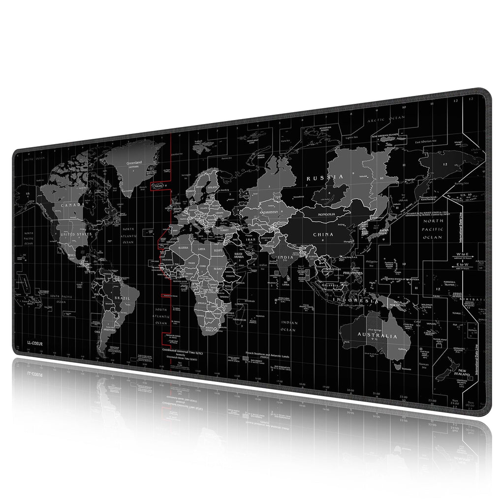 Mouse Pad Gaming - Desk Mat for Keyboard and Mouse - Black World Map Large Mouse Pads for Desk, Gaming Mousepad with Non-Slip Base, Desks Pa