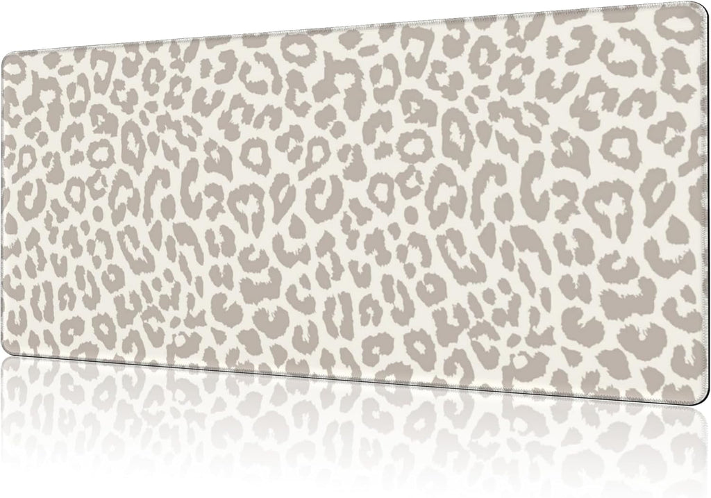 Large Leopard Print Non-Slip Gaming Desk Mat with Stitched Edge Laptop Keyboard Desk for Work Home Gaming (35.4 x 15....