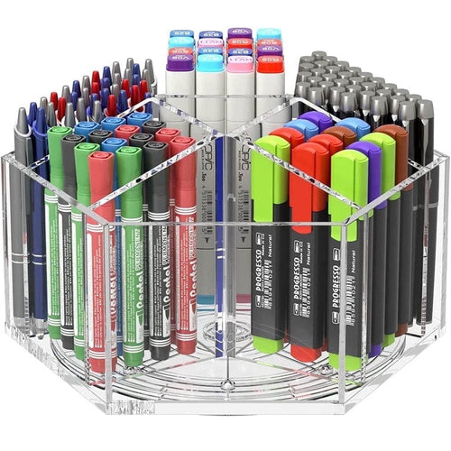 Acrylic Pen Holder Pencil Organizer, 360-Degree Rotating Pencil Holder, Crayon Organizer Marker Holder Caddy Art Supp...
