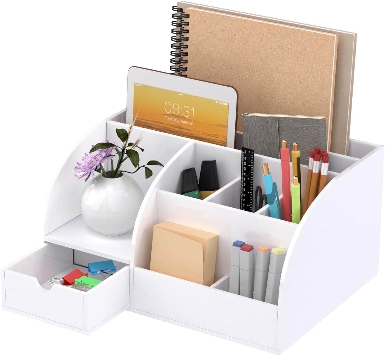 Desk Organizer Office Accessaries,Pen Organizer Storage with 8 Compartments +1 Drawer Desk, Fits for Pens, Scissors, ...