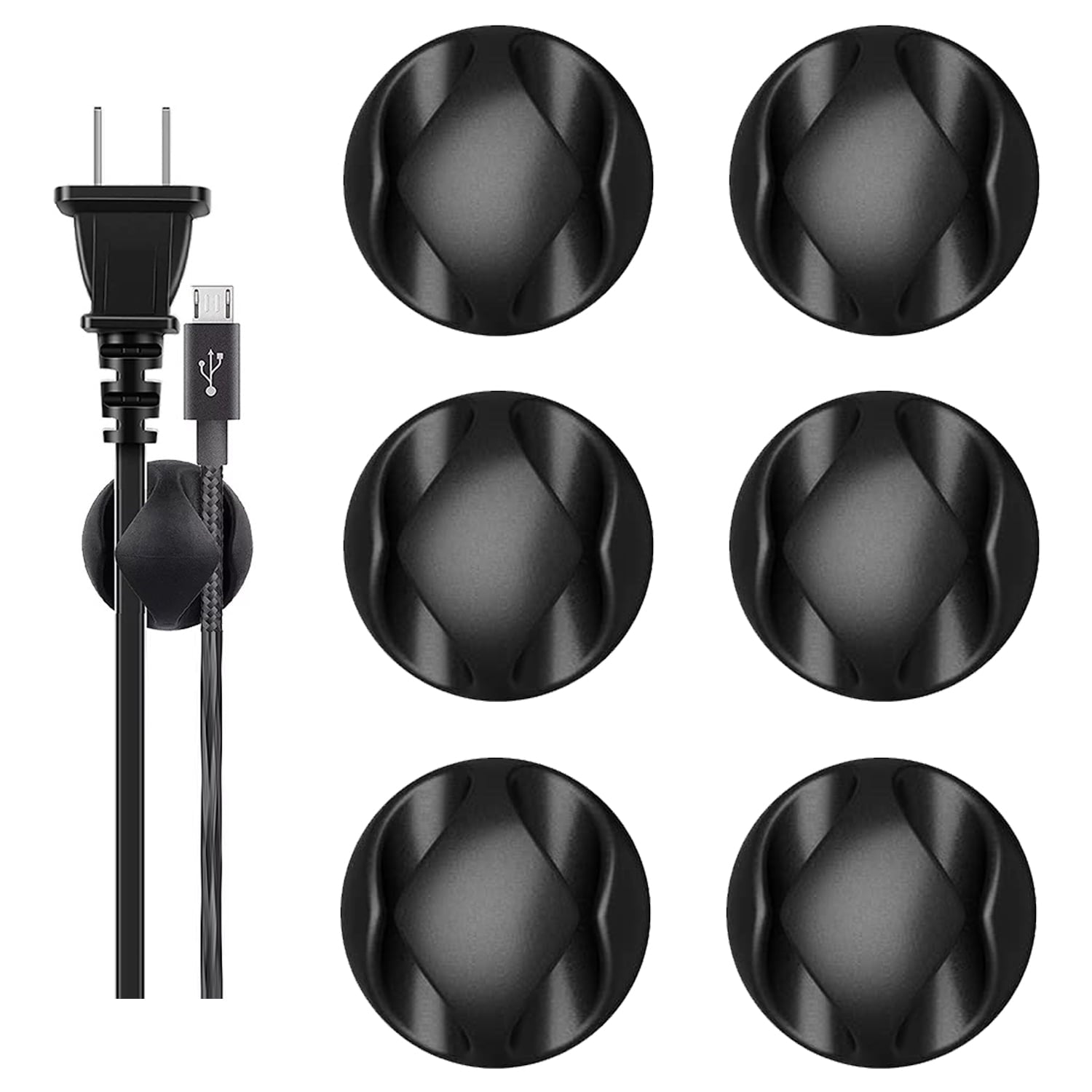 NimJoy 12 Slots Black Cable Clips Holiday Wires Organizer Adhesive Cord Holders Management for Home College-Dorm Office Car, 6PK