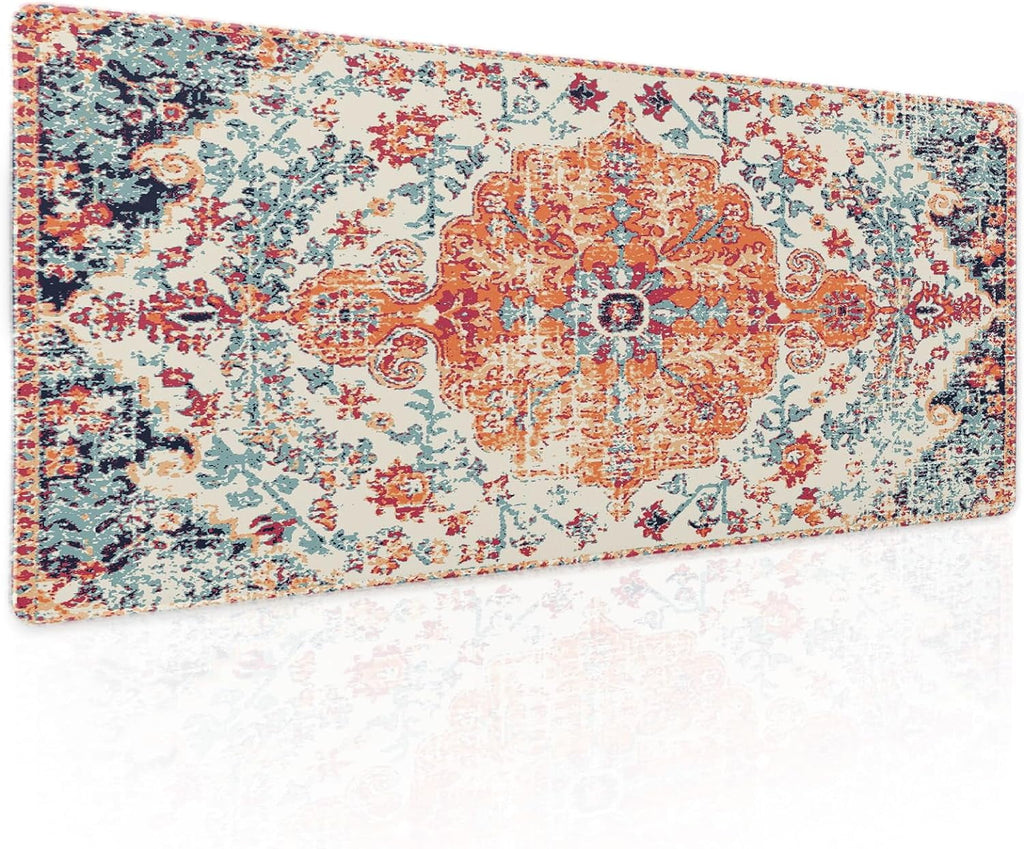 Orange Teal Boho Gaming Mouse Pad XL Persian Rug Carpet Bohemian Retro Extended Large Desk Mat Big Mousepad Non-Slip ...