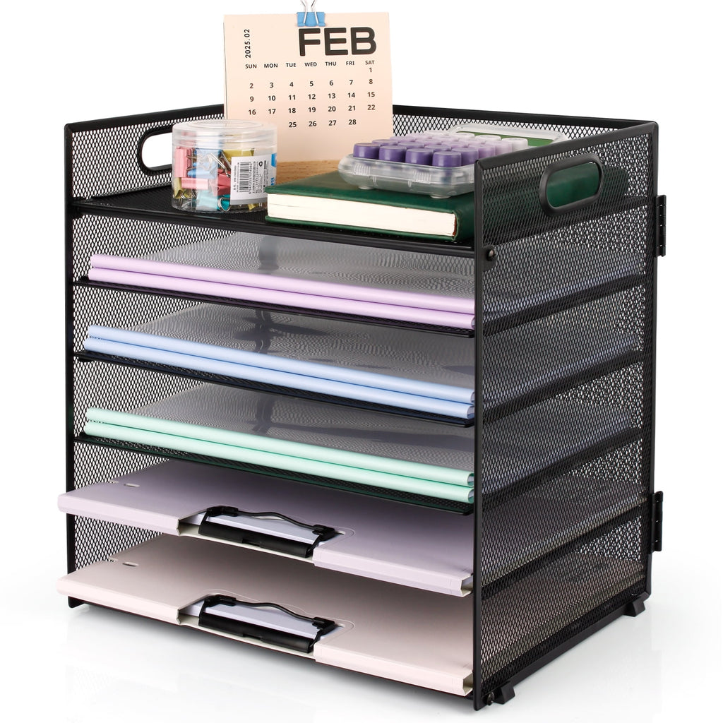 PHANCIR 6-Tier Desk Organizer Paper Storage Box ,Stationery Tray with Handle Mesh Stationery Tray Desktop File Classifier, Suitable for Offi