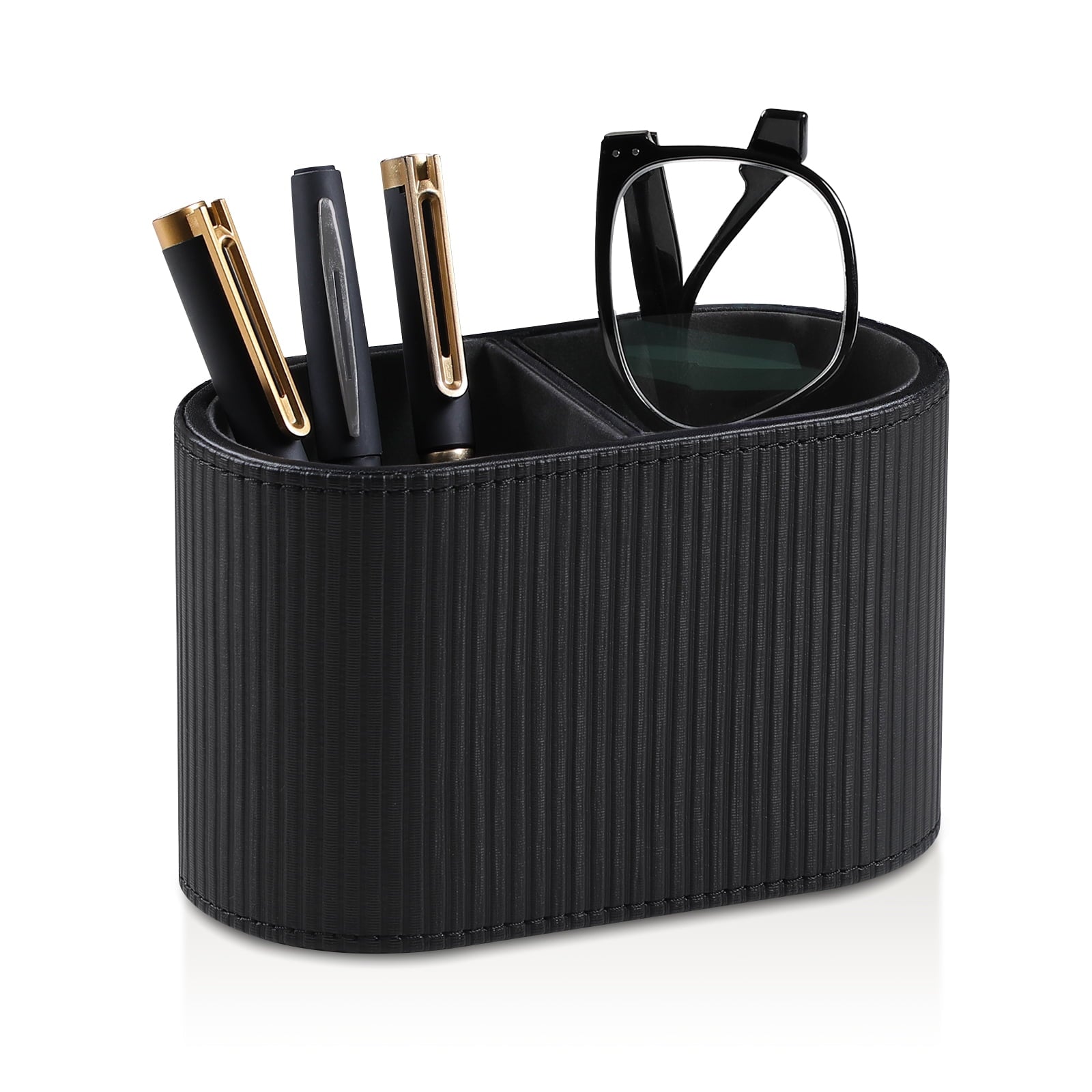 PU Leather Pen Holder for Desk, Small Remote Control Holder Pencil Cup Multifunctional Desktop Organizer Caddy for Ho...