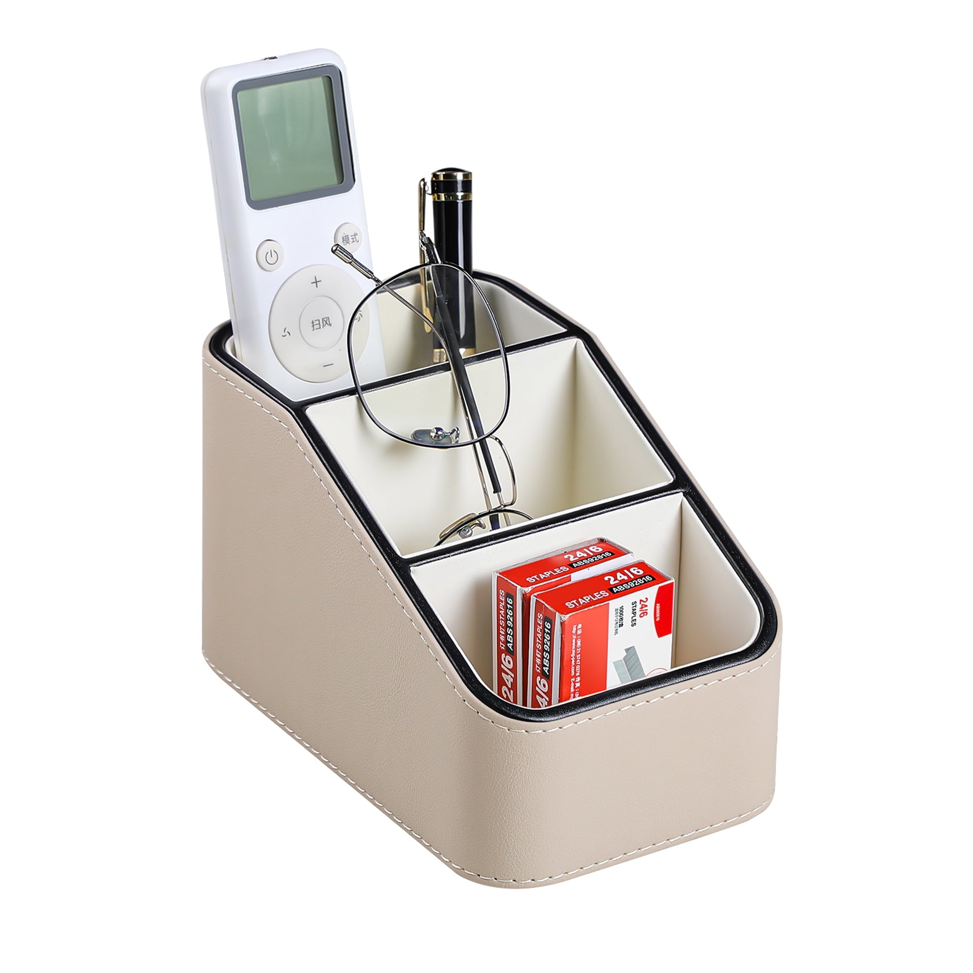 PU Leather Remote Control Holder, Small Desk Organizer Office Supply Bedside Caddy for Nightstand End Table Couch, Pe...
