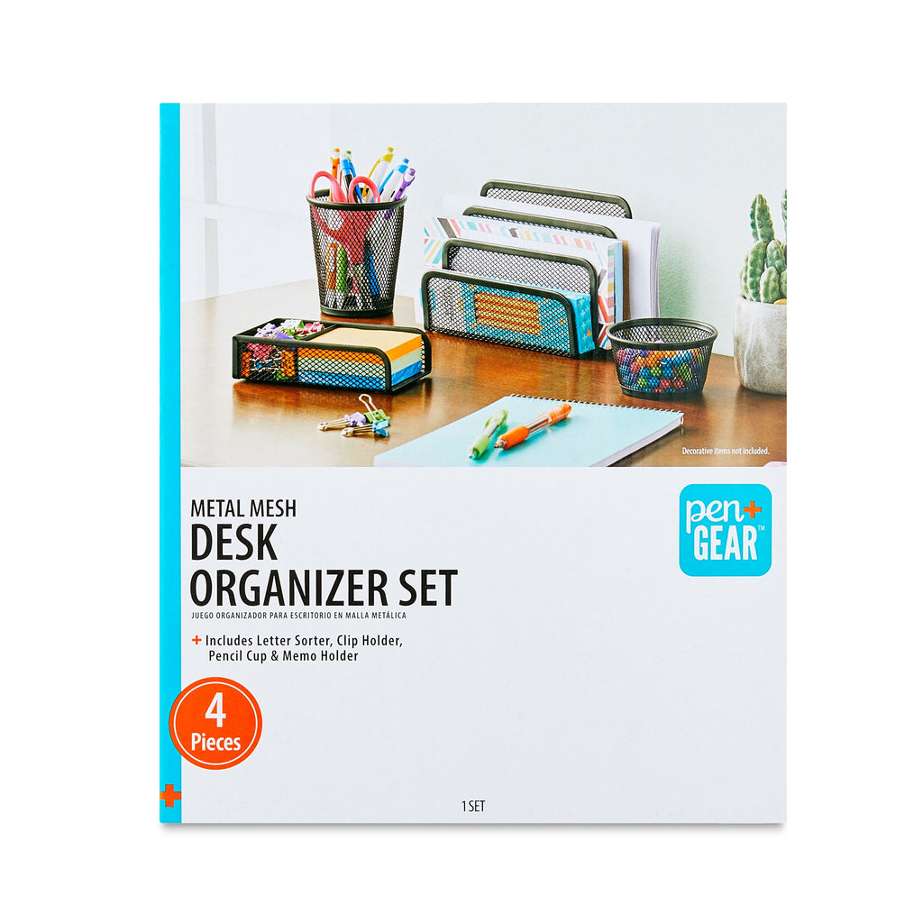 4-Piece Metal Desk Organizer Set, Black