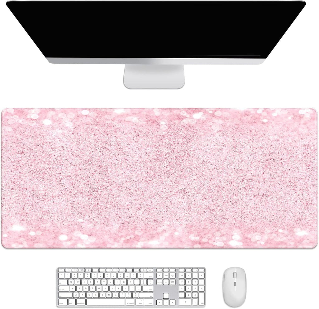 Pink Glitter Desk Mat, Desk Accessory, Cute Workspace, Trendy Workspace, Trendy, 35.4x15.7in Large Gaming Mouse Pad, ...