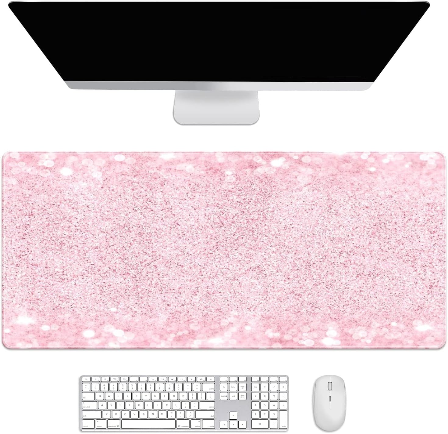 Pink Glitter Desk Mat, Desk Accessory, Cute Workspace, Trendy Workspace, Trendy, 35.4x15.7in Large Gaming Mouse Pad, ...