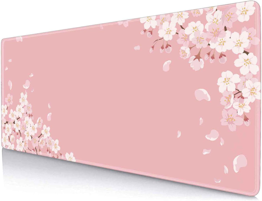 Pink Japanese Desk Mat, Cherry Blossom Large Gaming Mouse Pad, Non-Slip Rubber Base Mousepad Desk Decor for Women, De...